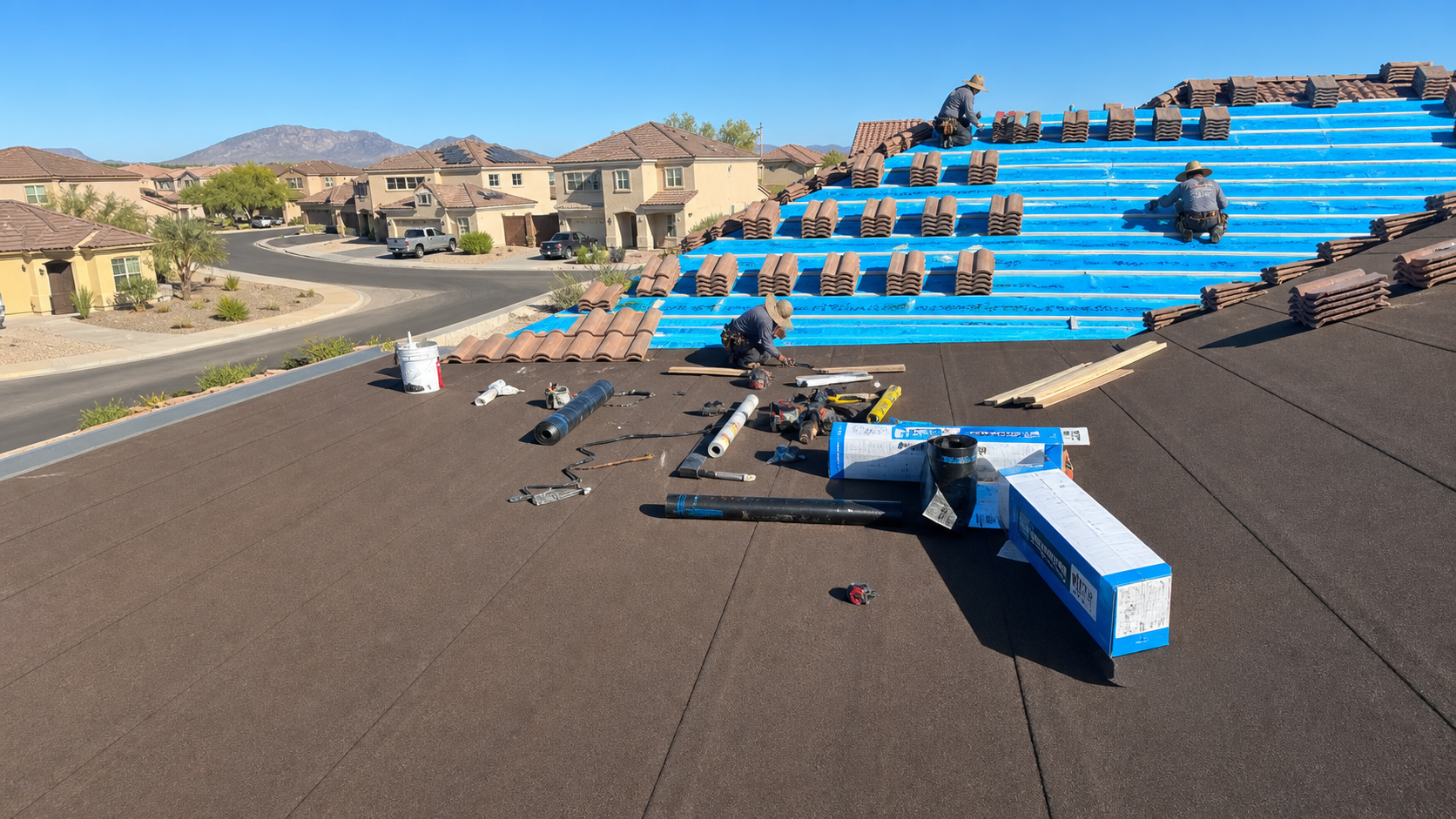 Flat roof and low slope roofing surface for repair, coating, and drainage review